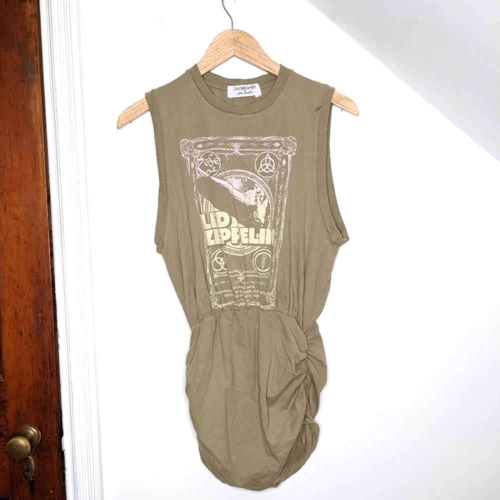 DAYDREAMER x FREE PEOPLE Led Zeppelin Poster Mini Tee in Moss NEW Size XS